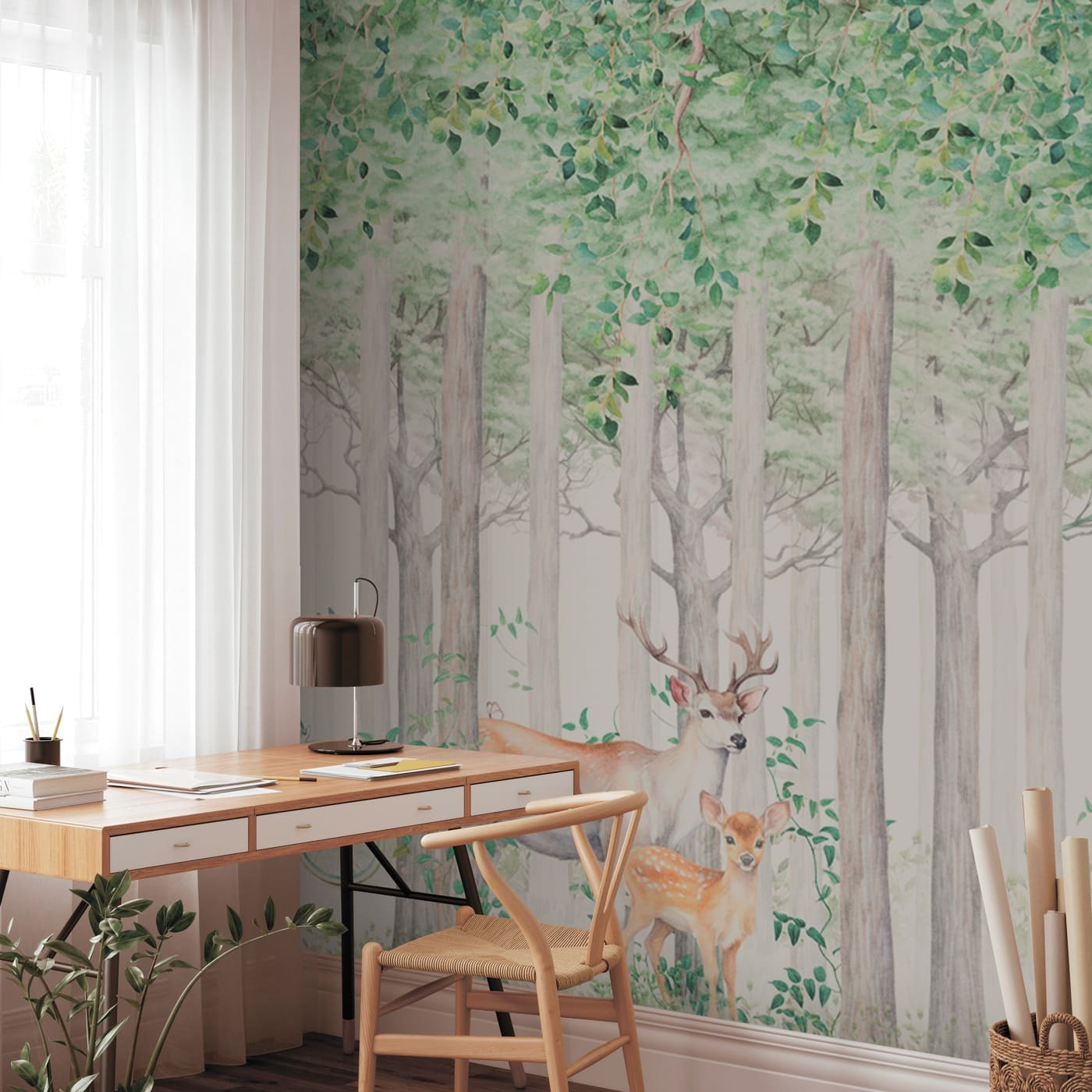 A painting of animals in a forest A painting of animals in a forest
