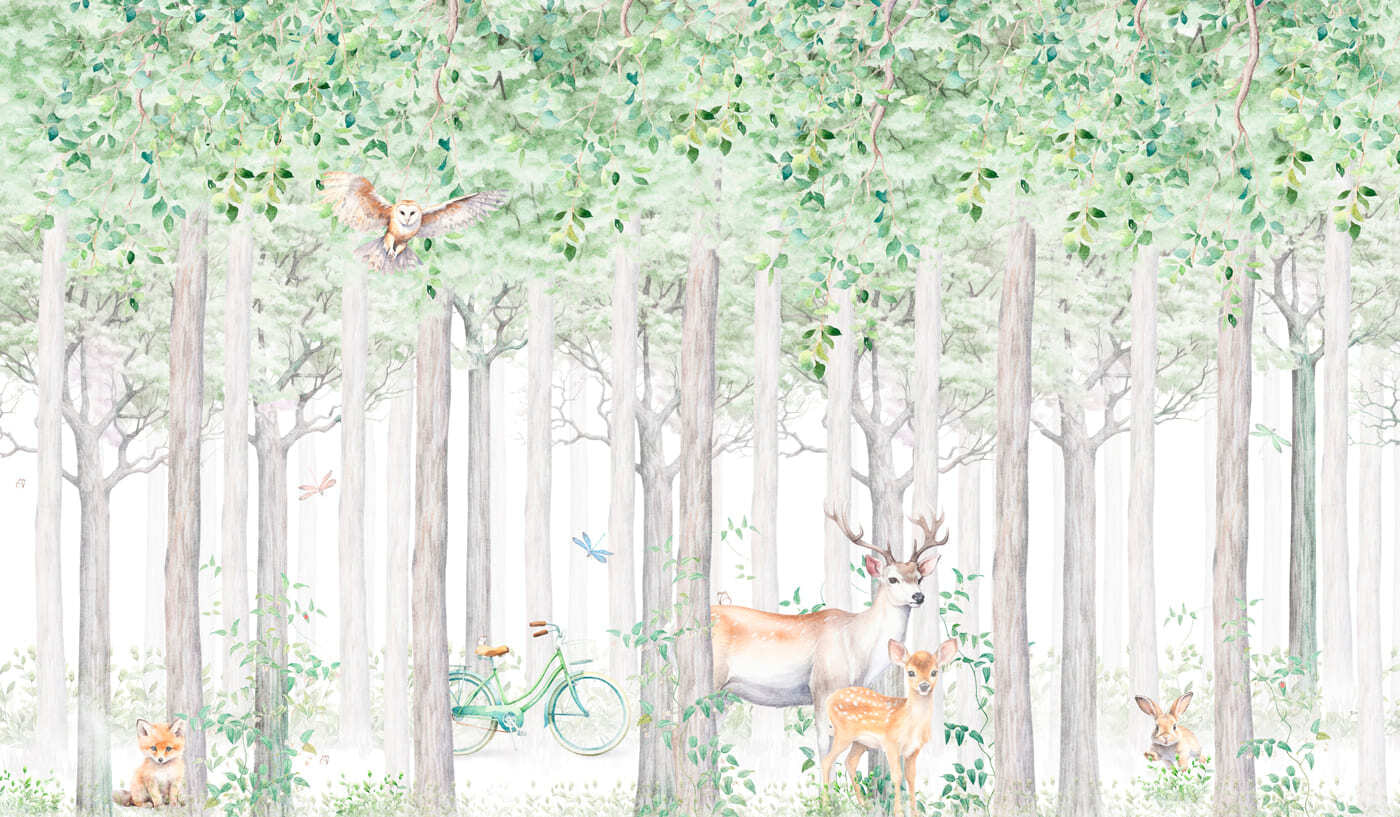 A painting of animals in a forest A painting of animals in a forest