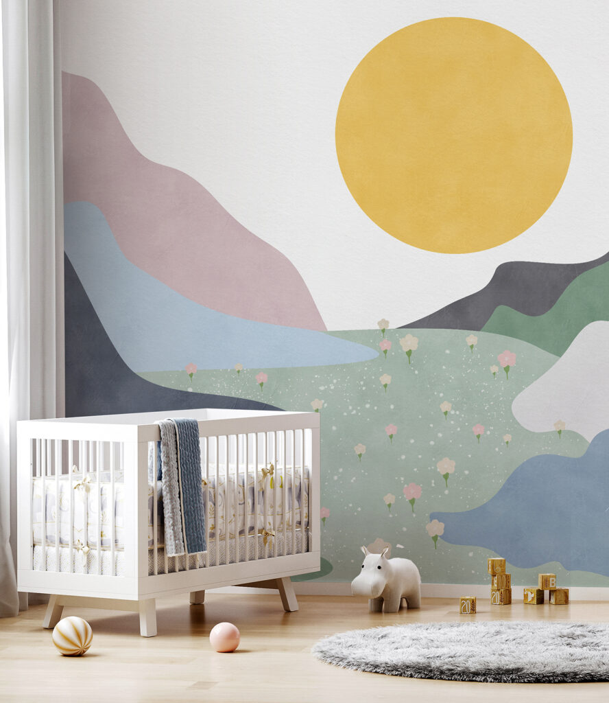 A landscape with mountains and flowers A landscape with mountains and flowers