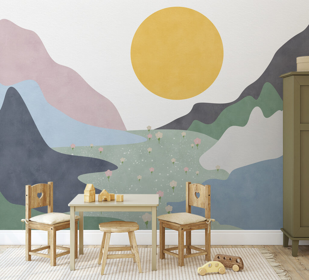 A landscape with mountains and flowers A landscape with mountains and flowers