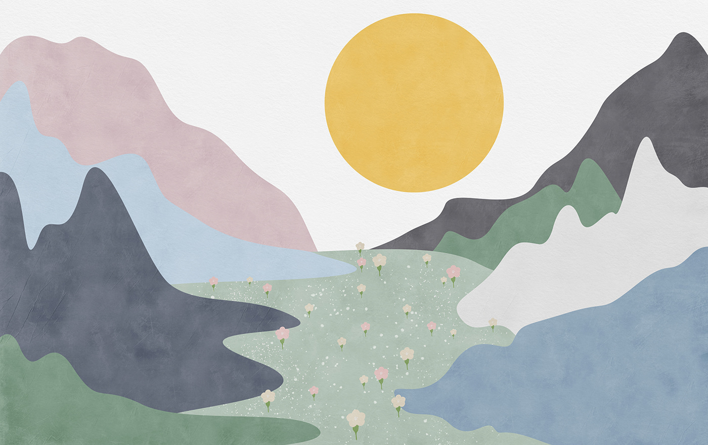 A landscape with mountains and flowers A landscape with mountains and flowers