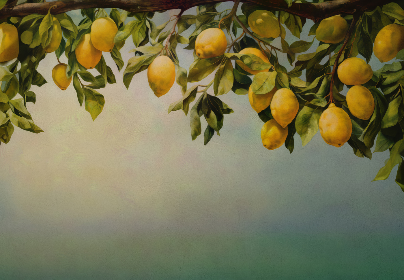 A painting of lemons on a tree branch A painting of lemons on a tree branch