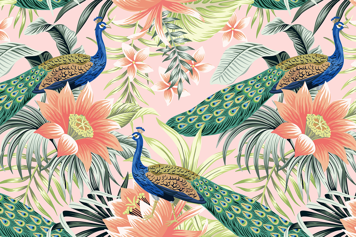 Colorful peacocks and flowers Colorful peacocks and flowers
