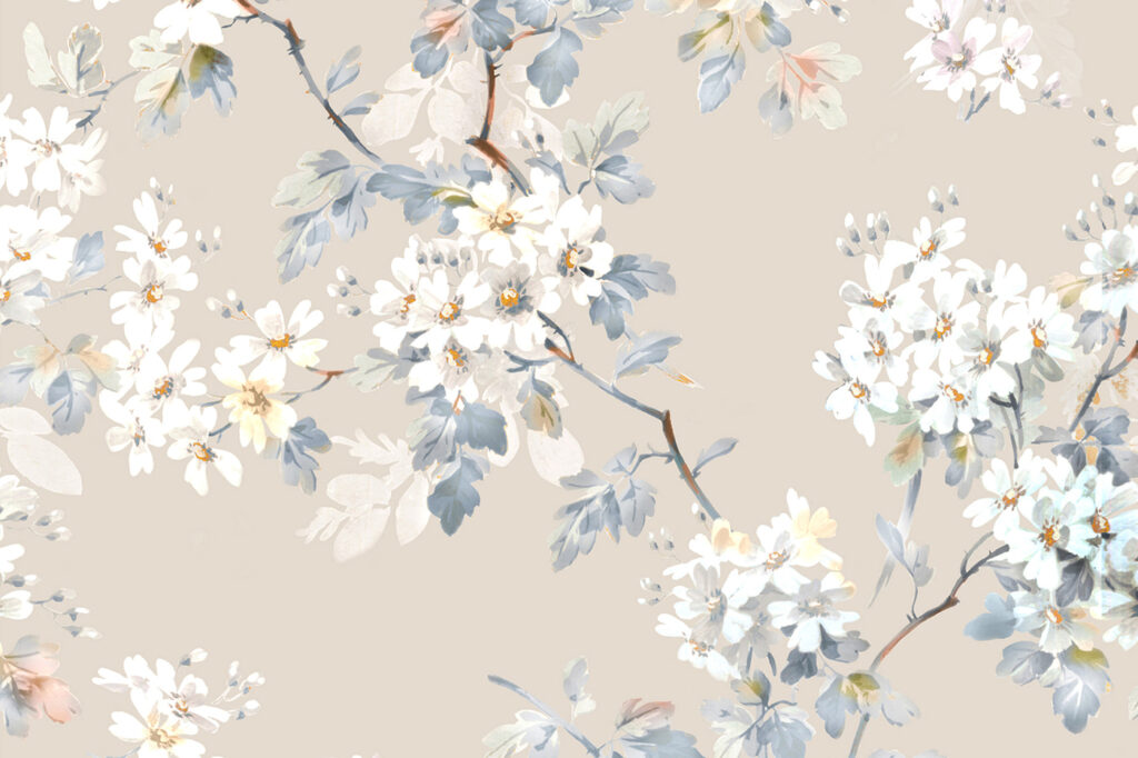 Floral pattern of white flowers and blue leaves Floral pattern of white flowers and blue leaves