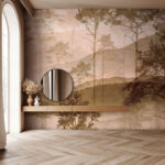 Fototapeta Mlžná krajina se stromy a kopci