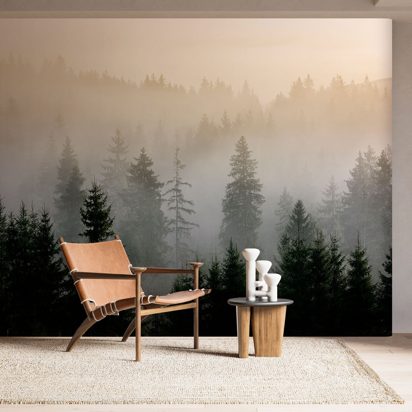 Foggy forest with trees Foggy forest with trees