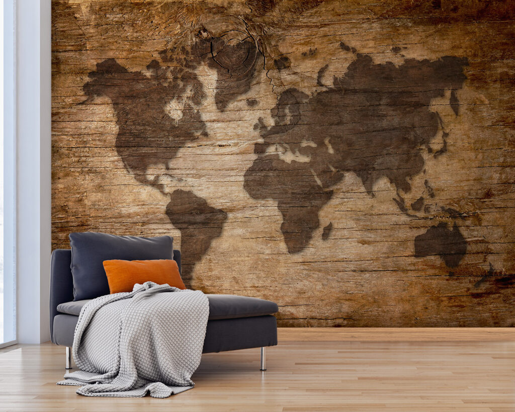 Map of the world on a wood surface Map of the world on a wood surface