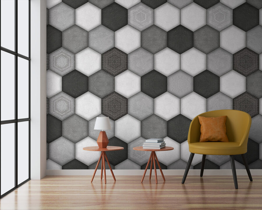 Fototapeta Geometrický šestiúhelníkový vzor ve stupních šedi.