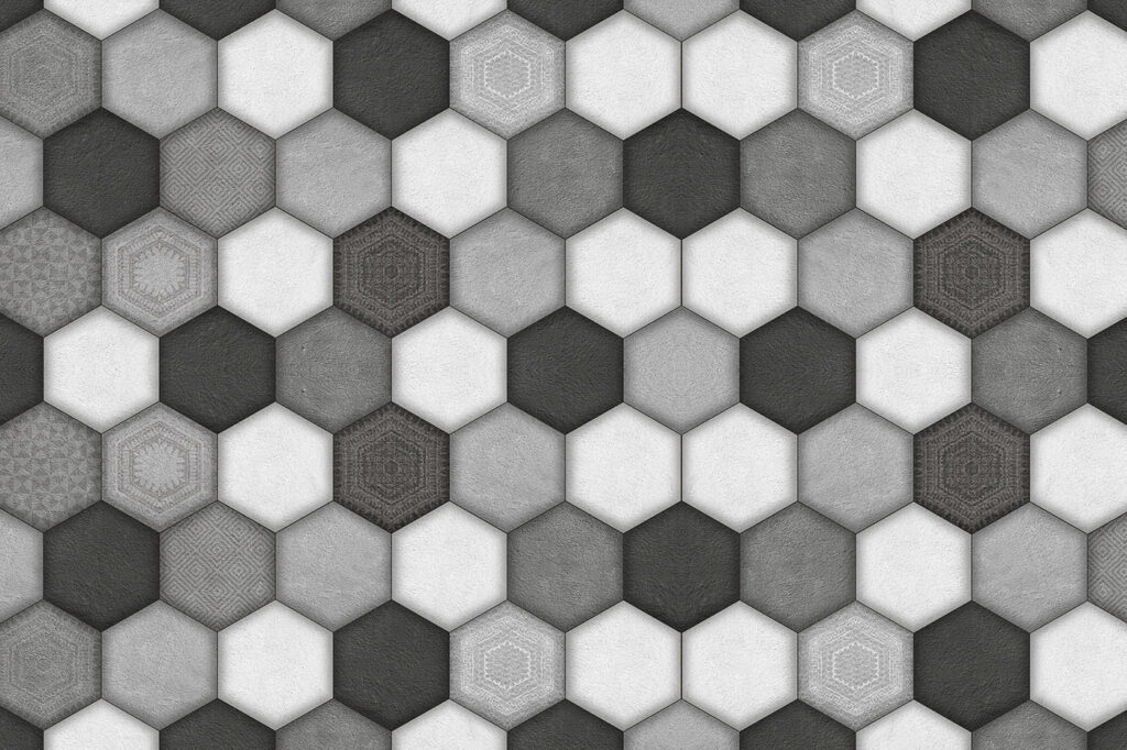 Geometrický šestiúhelníkový vzor ve stupních šedi Geometrický šestiúhelníkový vzor ve stupních šedi