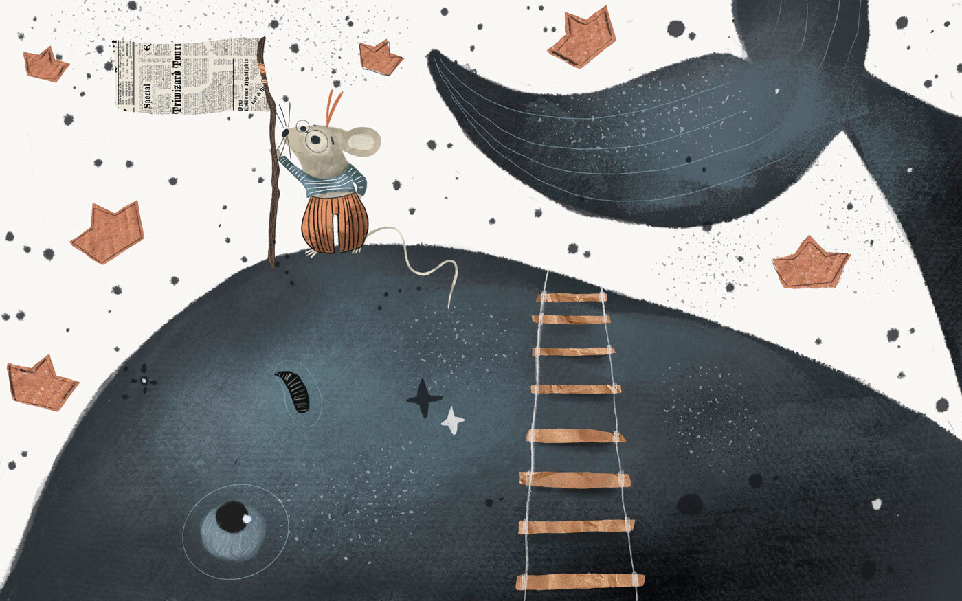 Mouse holding a flag on a whale Mouse holding a flag on a whale