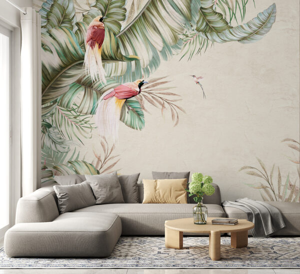 Tropical scene with vibrant birds Tropical scene with vibrant birds