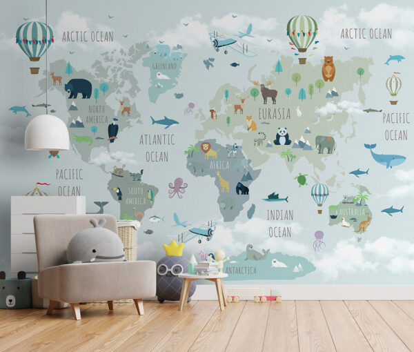 Mapa světa se zvířaty a ptáky Mapa světa se zvířaty a ptáky
