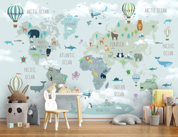Mapa světa se zvířaty a ptáky Mapa světa se zvířaty a ptáky