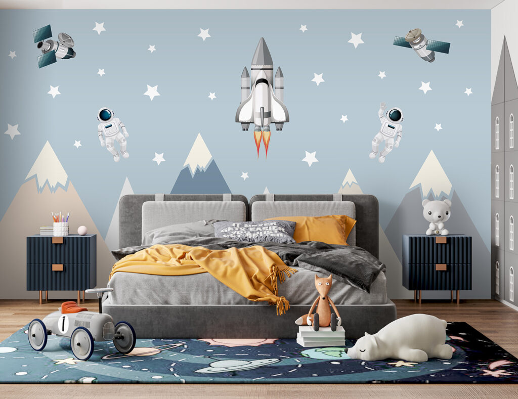 Space shuttle and astronaut in the sky