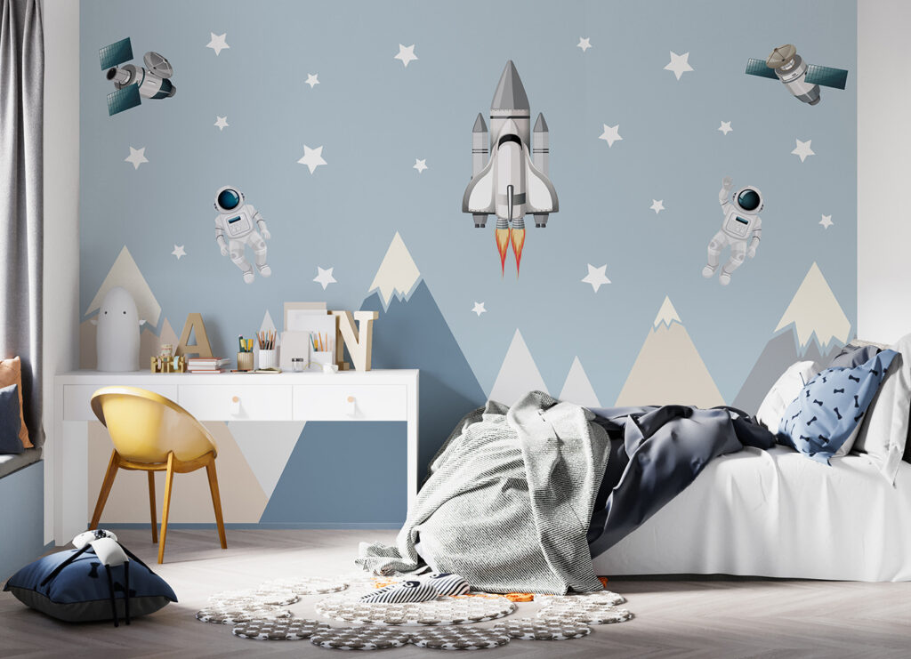 Space shuttle and astronaut in the sky