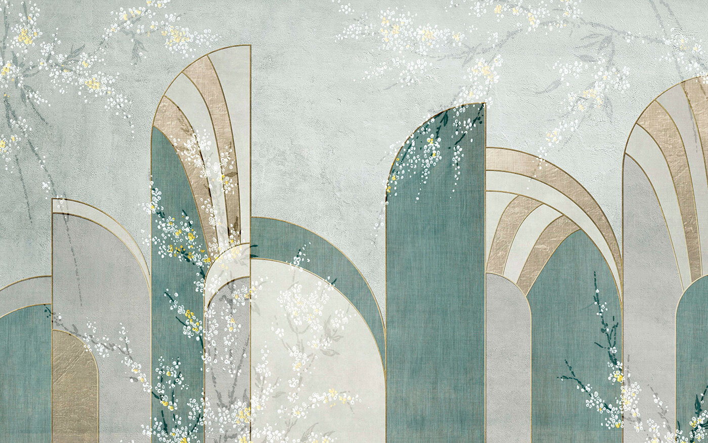 Wallpaper with flowers and archs