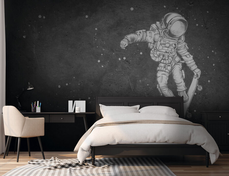 Kresba astronauta na skateboardu