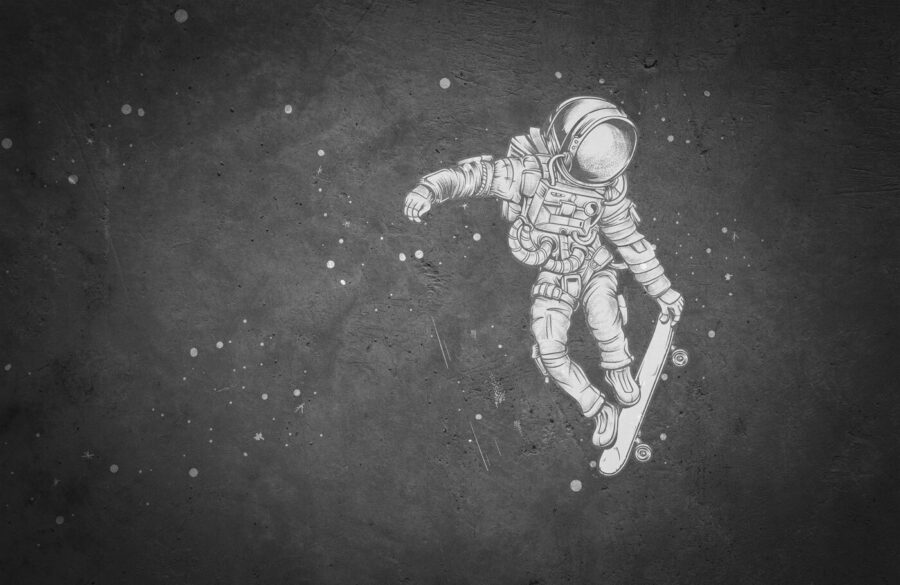 Kresba astronauta na skateboardu