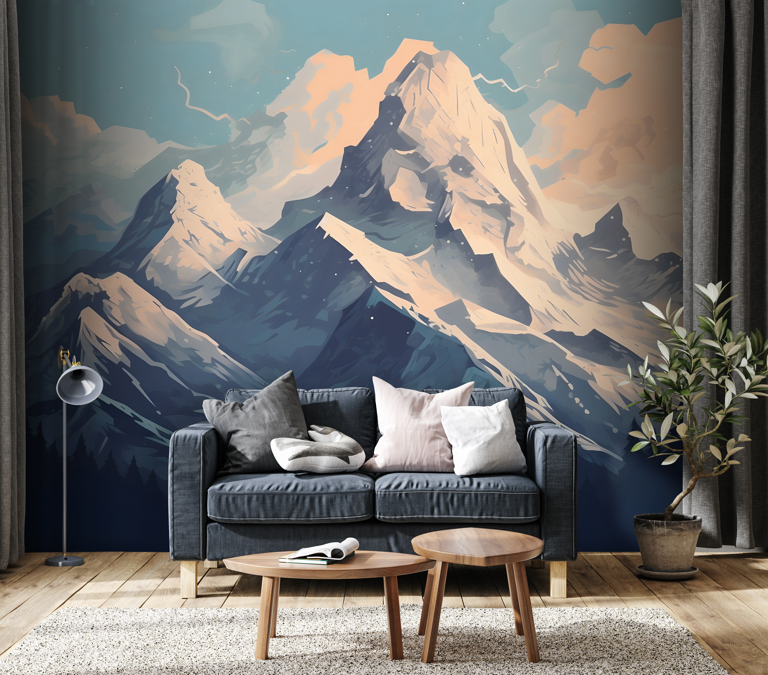 Mountain range with trees and clouds Mountain range with trees and clouds