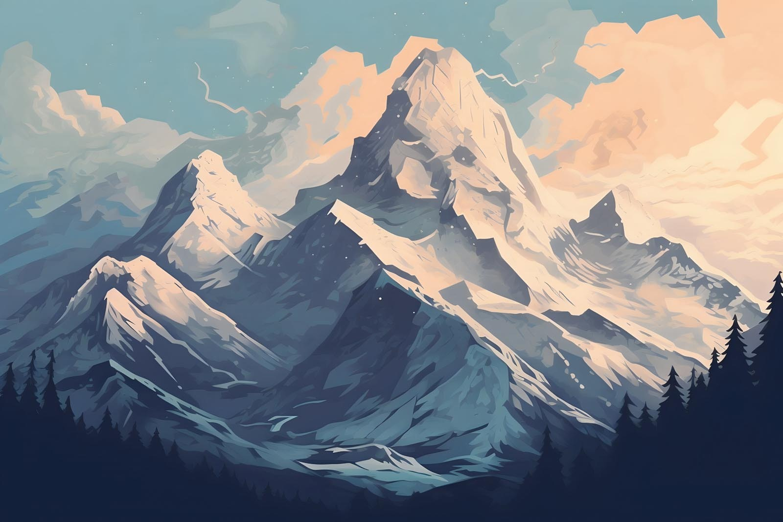 Mountain range with trees and clouds Mountain range with trees and clouds