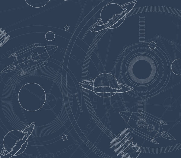 Modré a bílé pozadí s planetami a hvězdami Modré a bílé pozadí s planetami a hvězdami