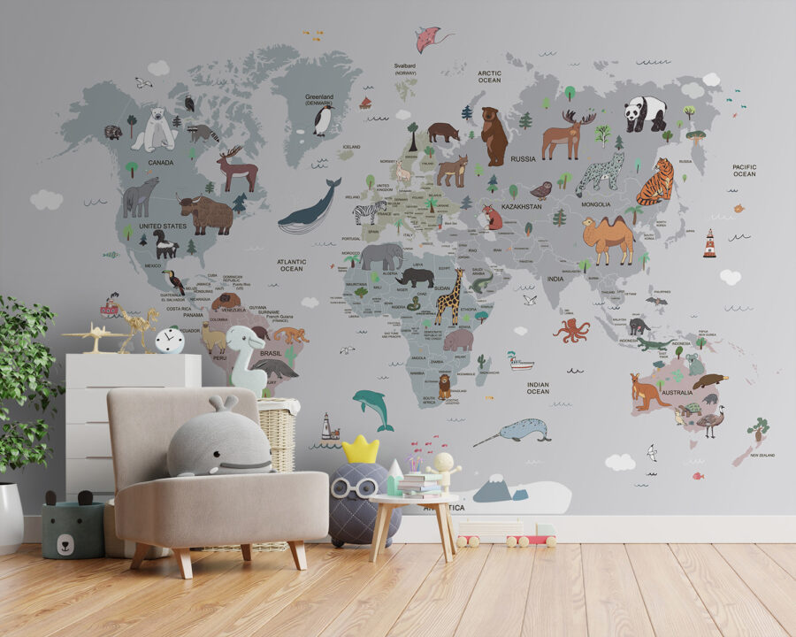 Mapa světa se zvířaty Mapa světa se zvířaty