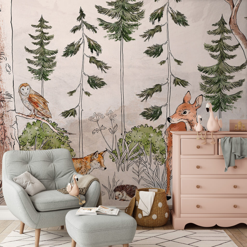 Wall mural with animals and trees Wall mural with animals and trees