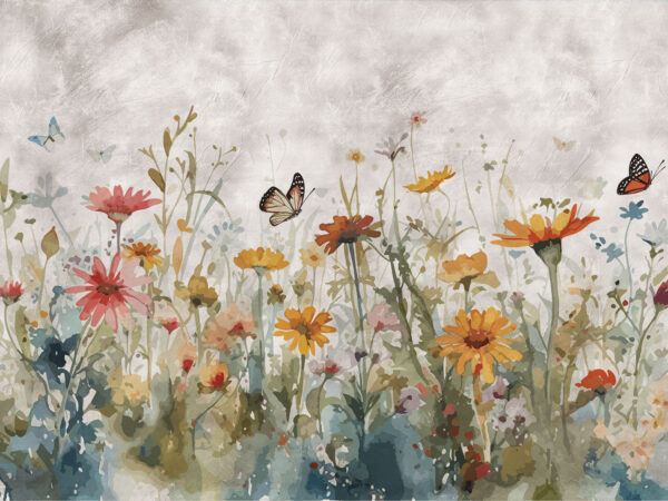 Butterfly flying over a flower field