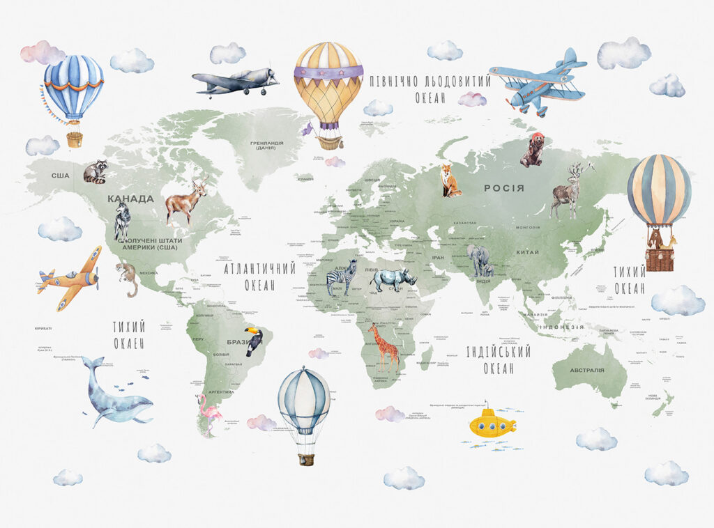 Mapa světa se zvířaty a slovy Mapa světa se zvířaty a slovy