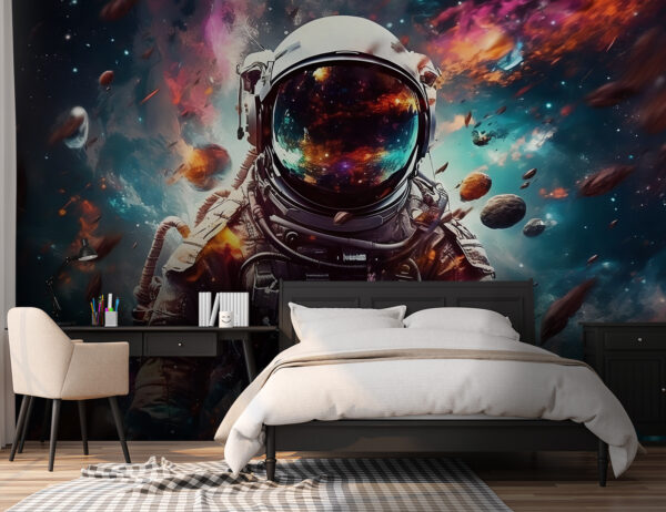 An astronaut in space with a large helmet An astronaut in space with a large helmet