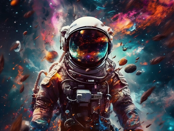 An astronaut in space with a large helmet An astronaut in space with a large helmet