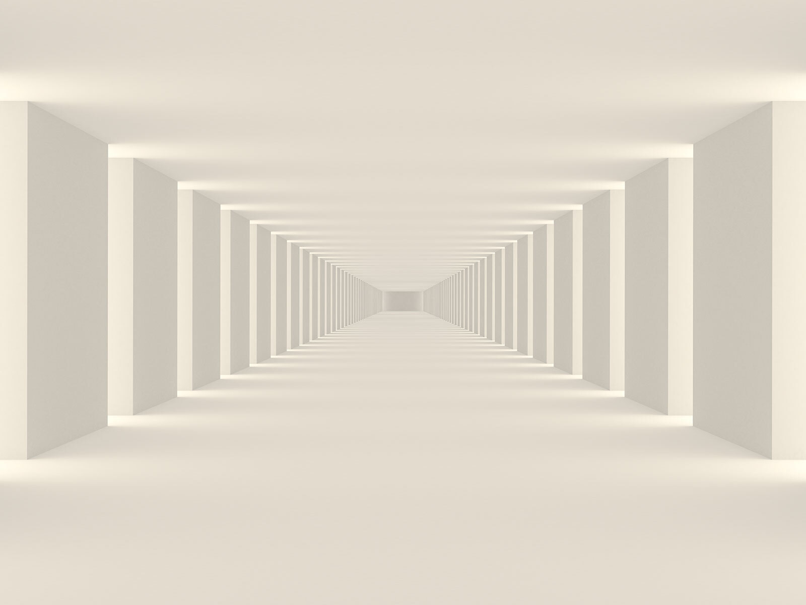 Long white room with columns