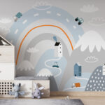 Fototapeta Karikatura silnice s domy a duhou