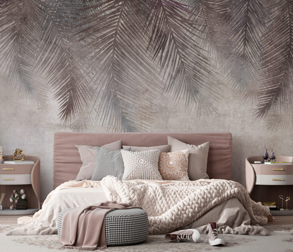 Muted palm leaves on textured background