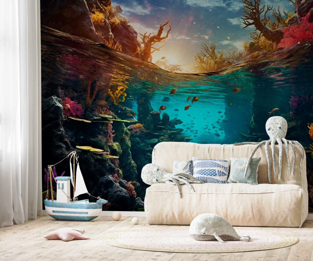 Underwater view of a coral reef with fish and corals