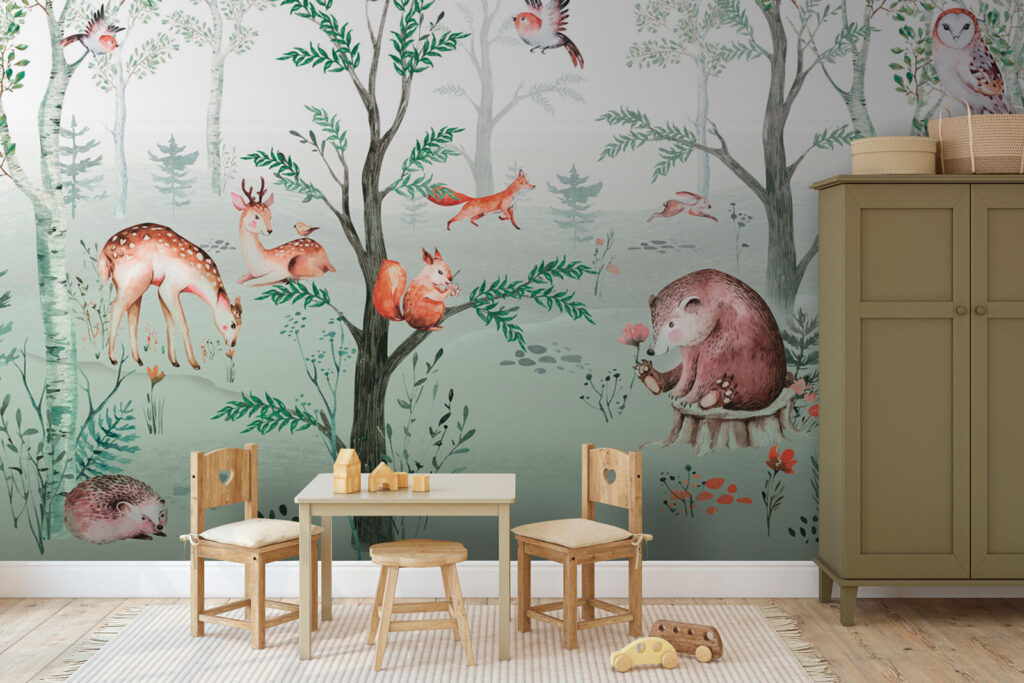 Painting of animals in a forest