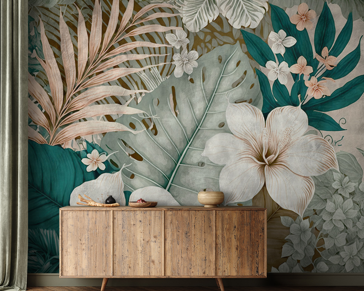 Tropical foliage and floral arrangement