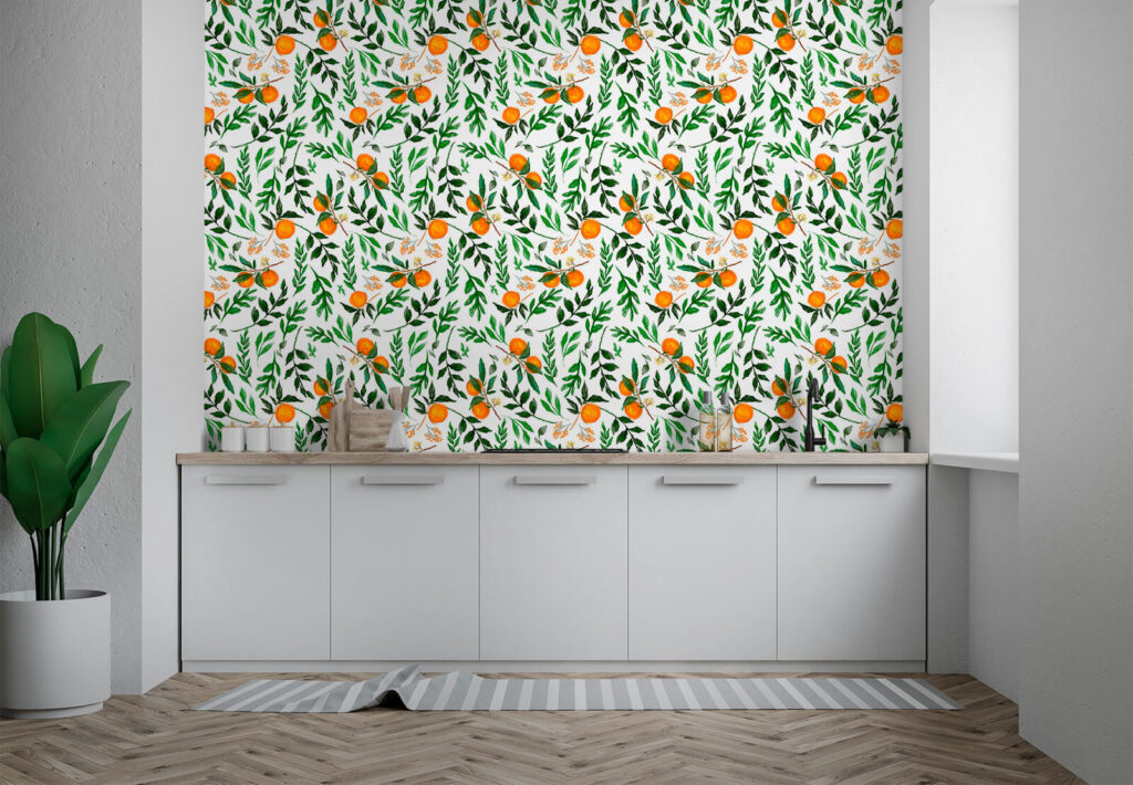 Pattern of oranges and leaves