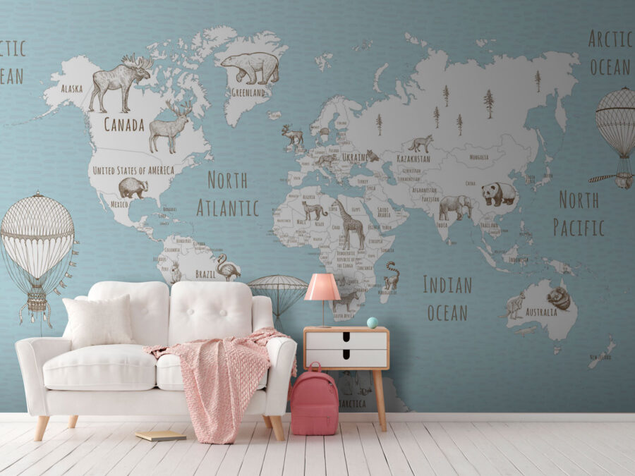 Fototapeta Mapa světa se zvířaty