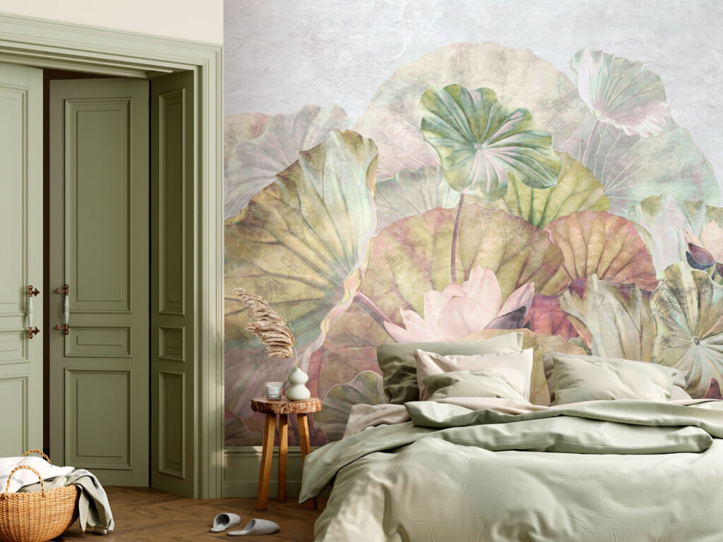 Delicate water lily leaves and blossoms