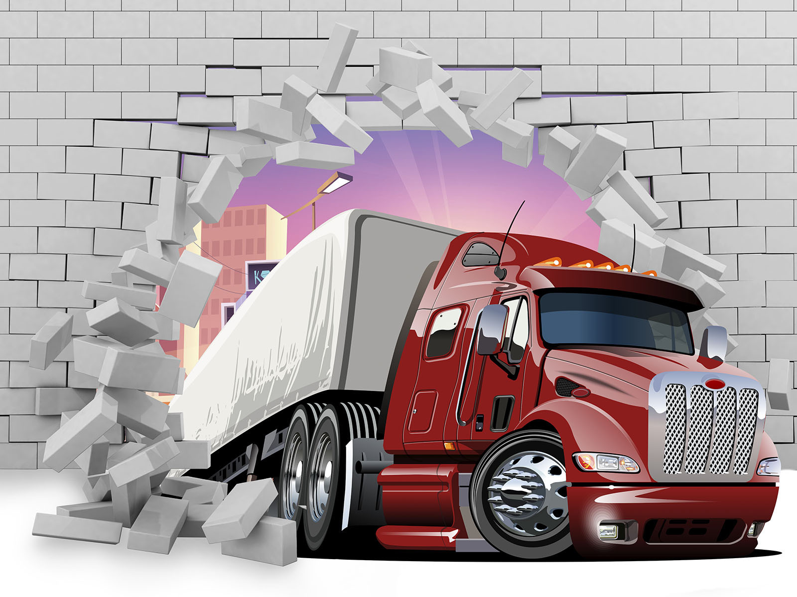 Truck breaking through a brick wall Truck breaking through a brick wall