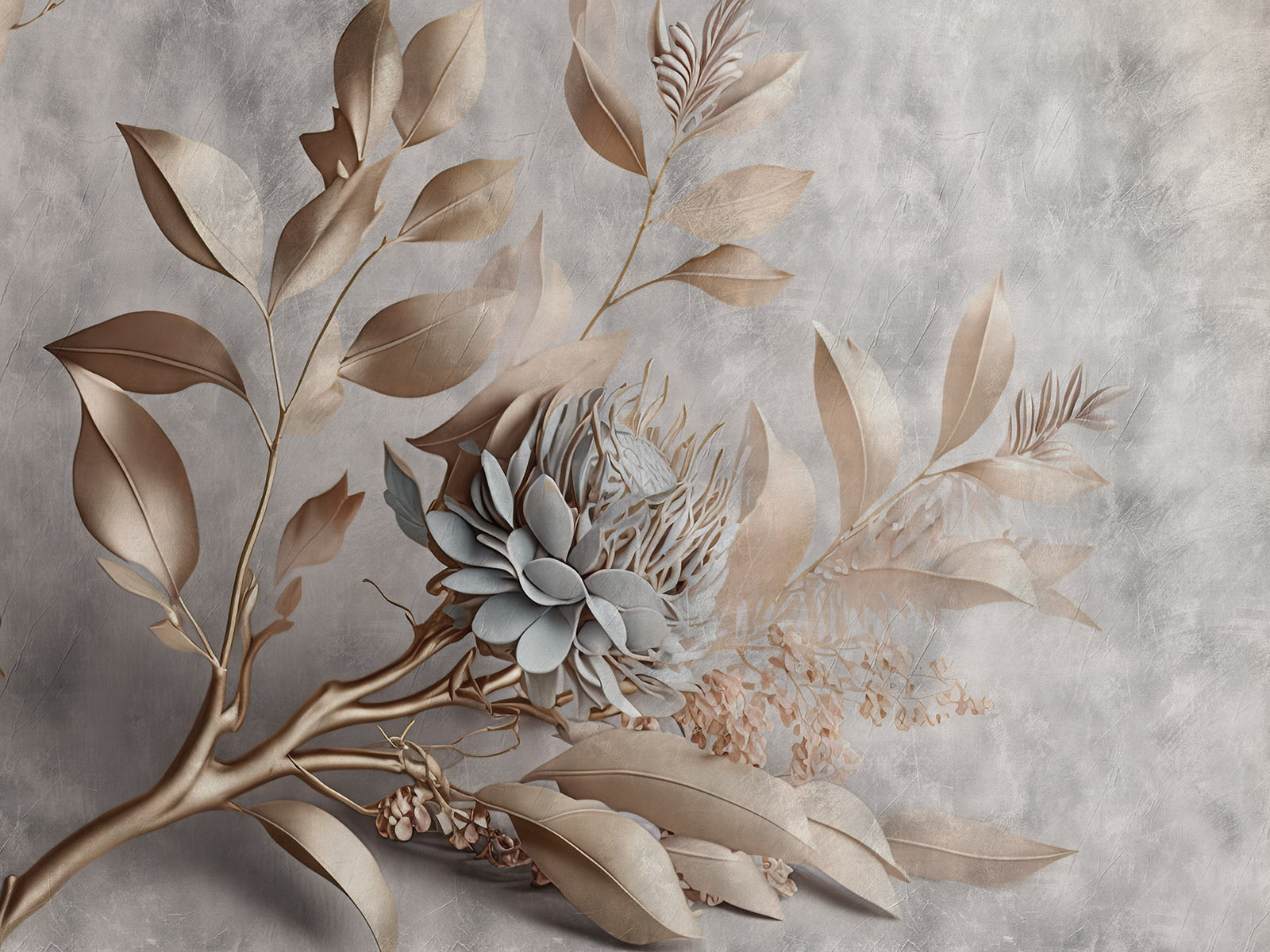 Elegant paper flowers and delicate leaves