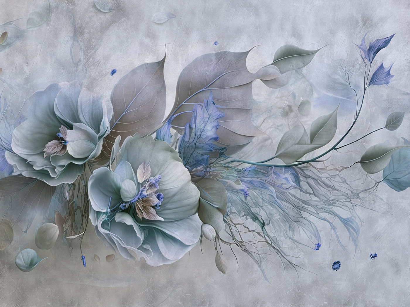 A painting of flowers and leaves A painting of flowers and leaves