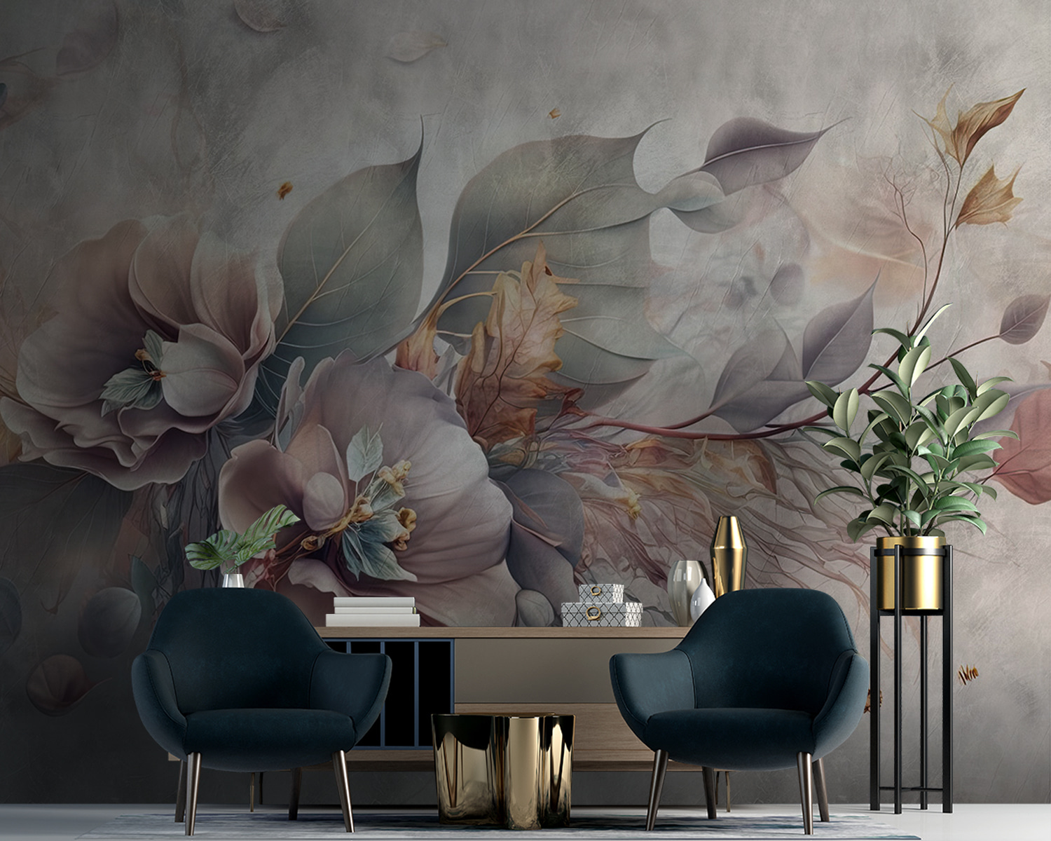 Painting of flowers and leaves Painting of flowers and leaves