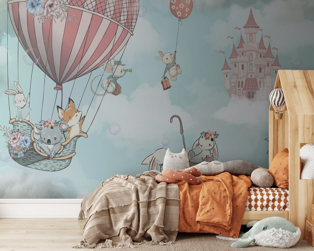 Cartoon of animals in a hot air balloon Cartoon of animals in a hot air balloon