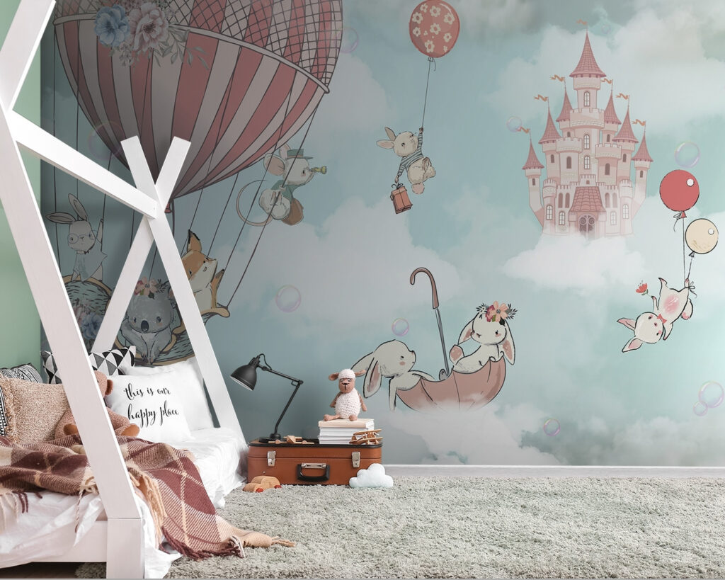 Cartoon of animals in a hot air balloon Cartoon of animals in a hot air balloon