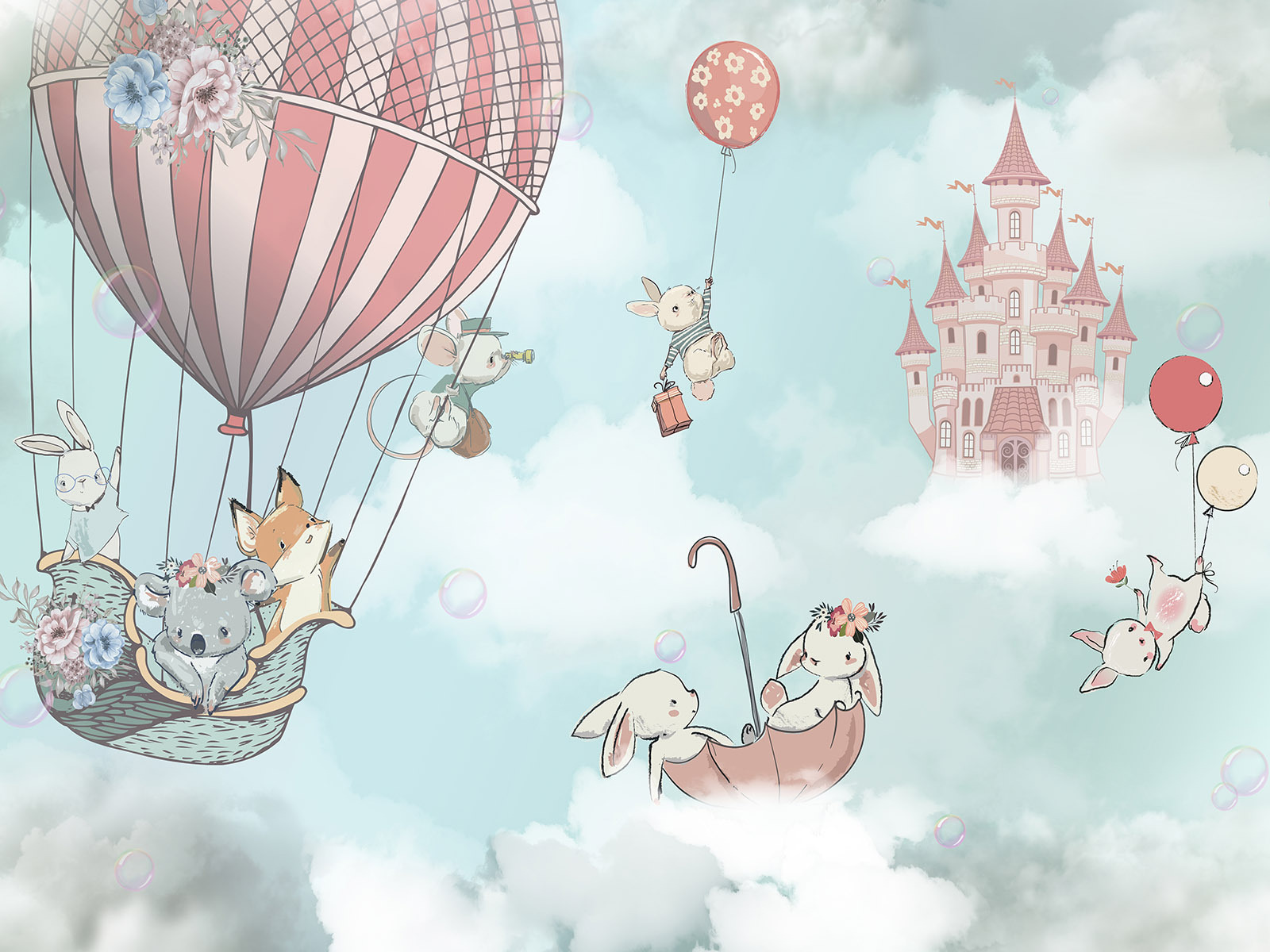 Cartoon of animals in a hot air balloon Cartoon of animals in a hot air balloon