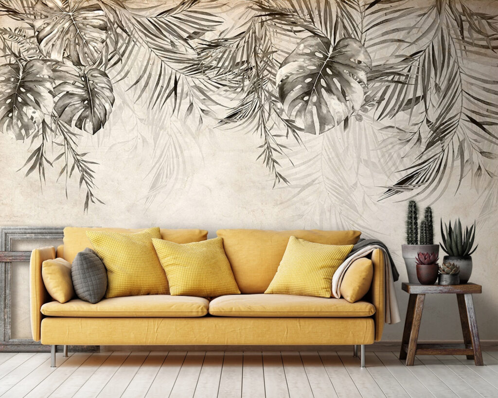 Tropical leaves on a textured background