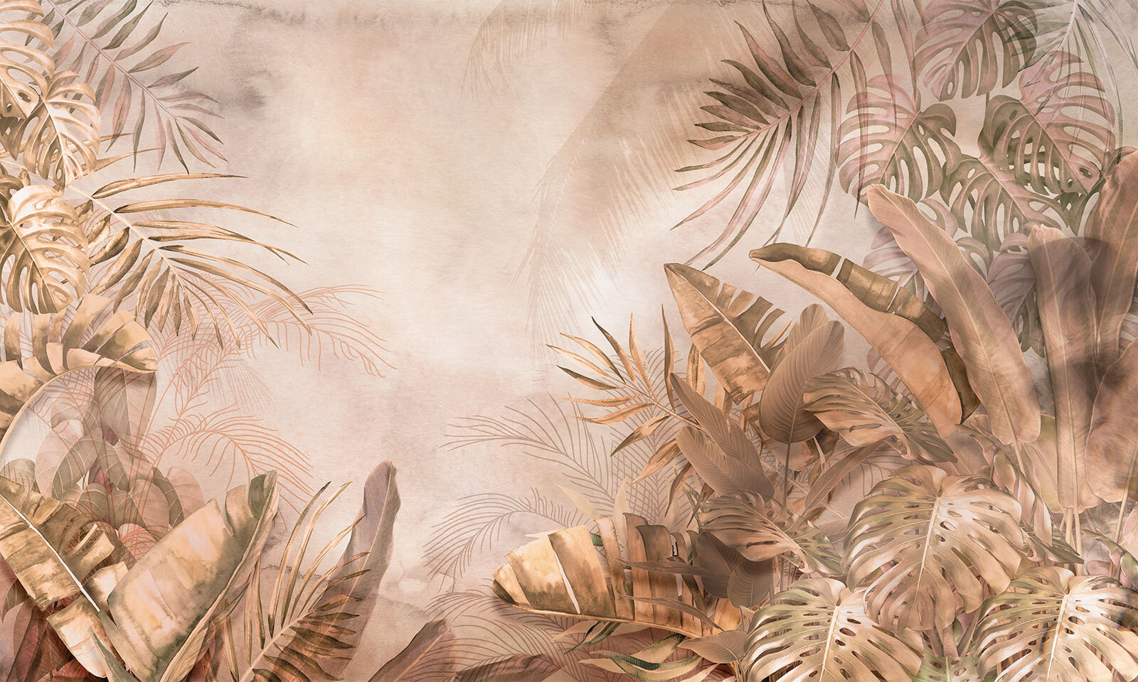 Tropical leaves in soft hues