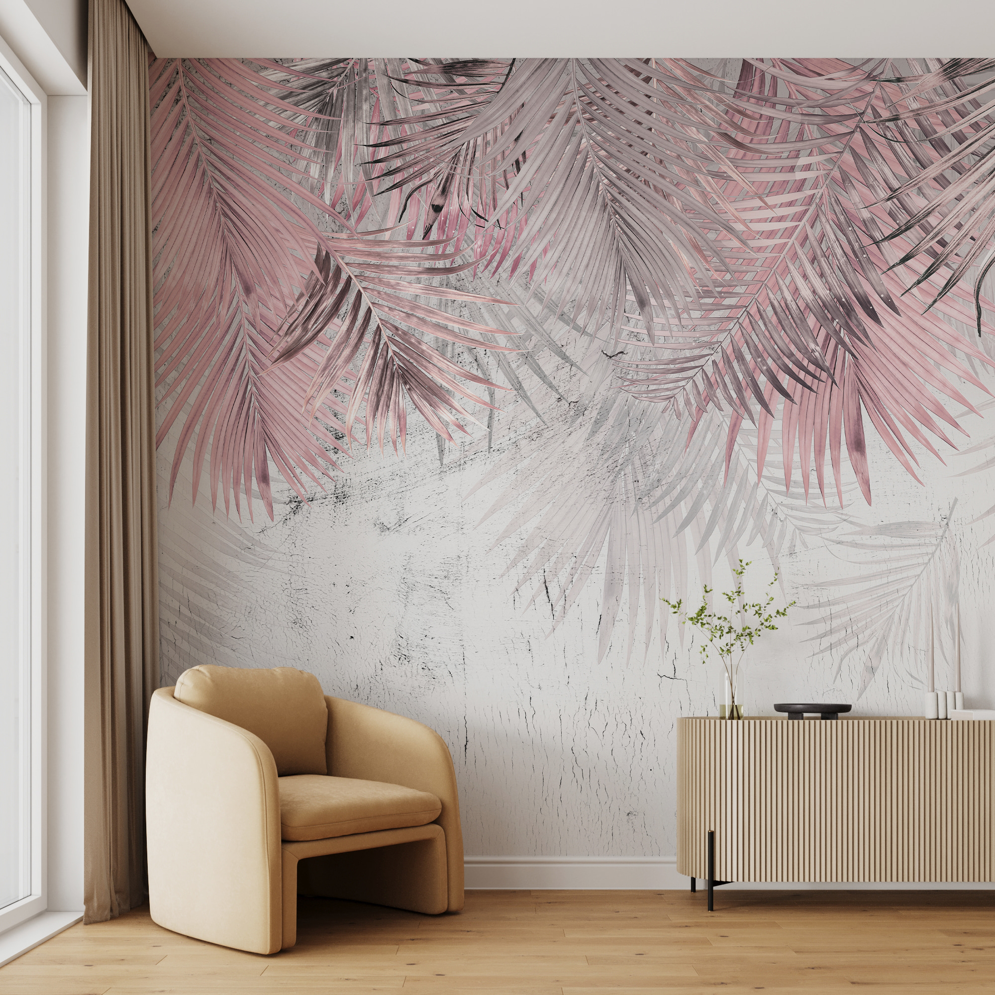 A pink and white palm leaves A pink and white palm leaves
